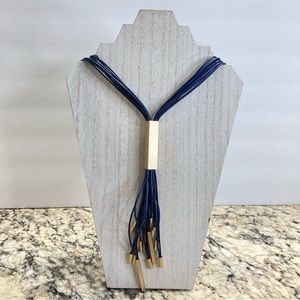 Long navy blue and gold necklace round 18”/19” long necklace
